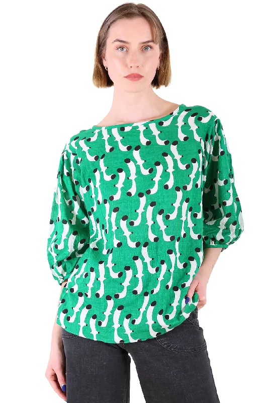 Swooping Seagulls Blouse Green in Seersucker Vintage Polka Blouse