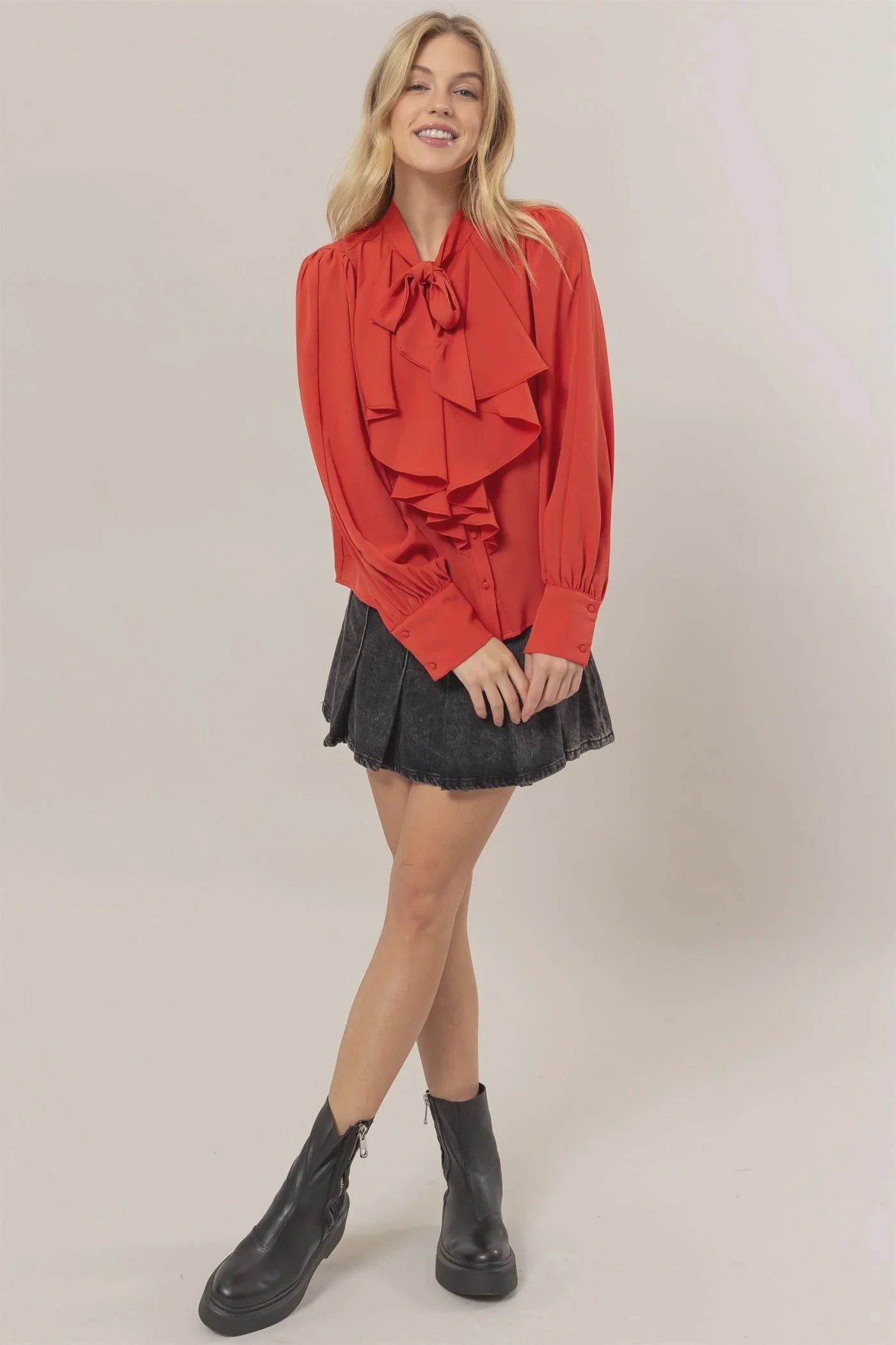 TIE NECK RUFFLE BLOUSE Feminine Tie Blouse