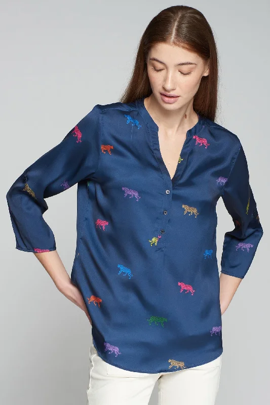 Vilagallo 31701 Blue Leopards Blouse Casual Relaxed Blouse