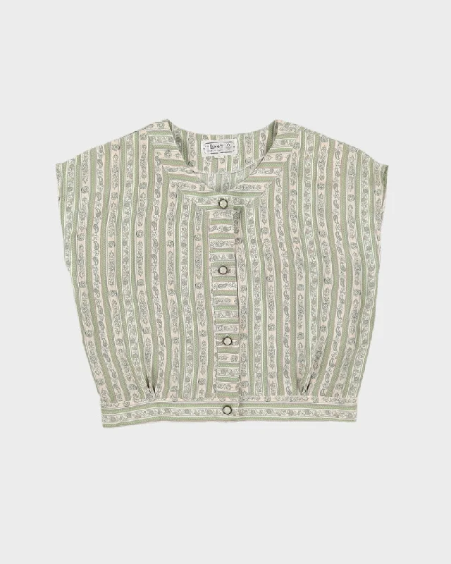 Vintage 70s Lung T Tokyo Paisley Button Up Blouse - S/M Casual Stripe Blouse