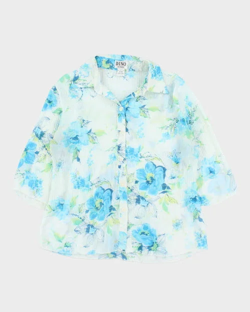 Vintage 90s Dino Floral Blouse - M Elegant Silk Blouse