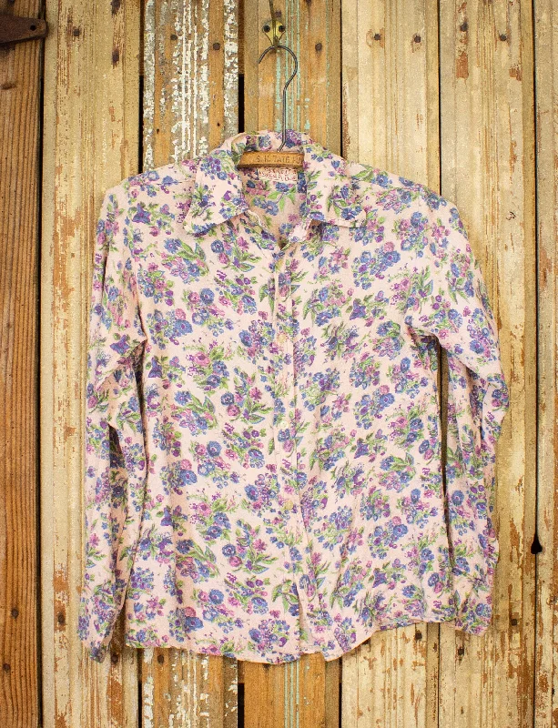 Vintage Granny Takes A Trip Floral Blouse 1960s Small Playful Puff Blouse