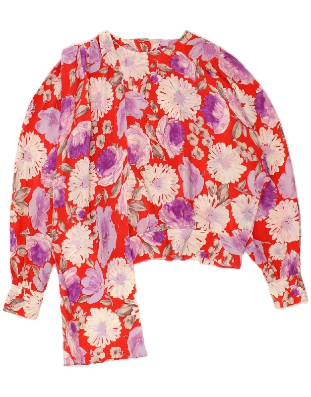 VINTAGE Womens Shirt Blouse EU 42 Large Multicoloured Floral Silk Satin Long Blouse