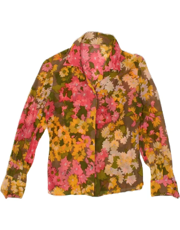 VINTAGE Womens Shirt Blouse IT 46 Large Multicoloured Floral Silky Draped Blouse