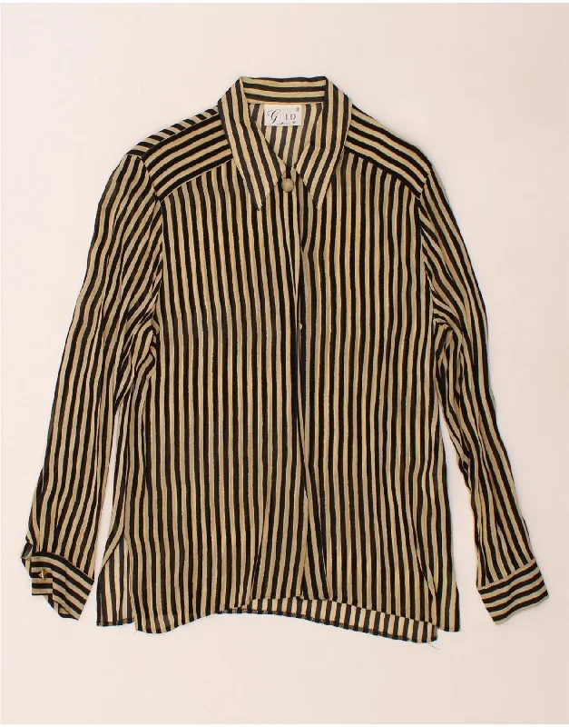VINTAGE Womens Shirt Blouse UK 12 Medium  Beige Striped Viscose Smart Casual Blouse