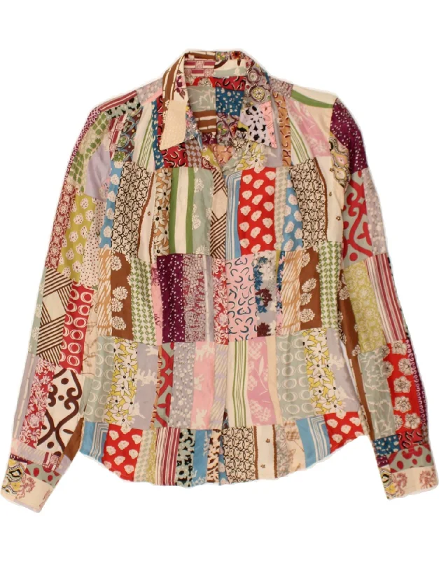 VINTAGE Womens Shirt Blouse UK 12 Medium Multicoloured Patchwork Elegant Lace Blouse