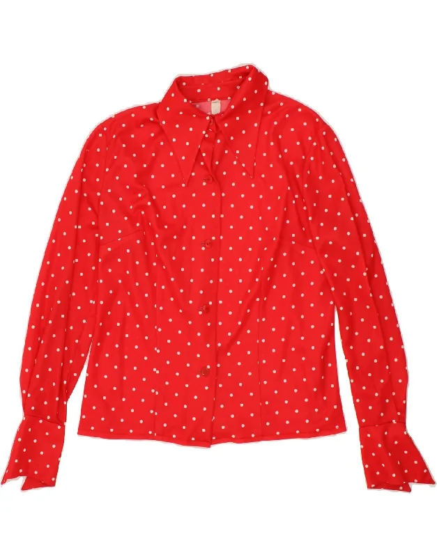 VINTAGE Womens Shirt Blouse UK 14 Large Red Polka Dot Lightweight Floral Blouse