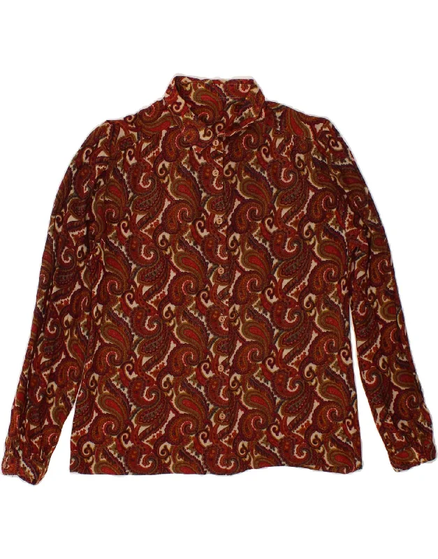 VINTAGE Womens Shirt Blouse UK 14 Medium Brown Paisley Flowy Bohemian Blouse