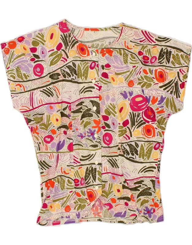 VINTAGE Womens Shirt Blouse UK 14 Medium Multicoloured Floral Cotton Modern Oversized Blouse