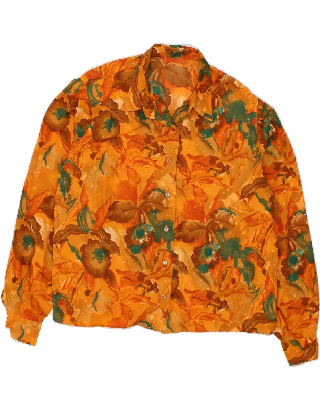 VINTAGE Womens Shirt Blouse UK 18 XL Orange Floral Casual Button Blouse