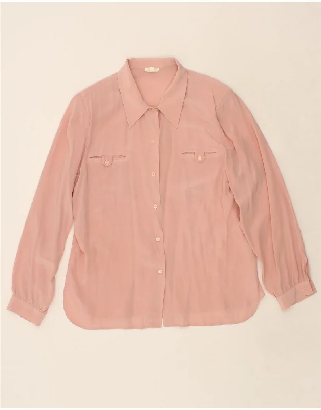 VINTAGE Womens Shirt Blouse UK 18 XL Pink Ruched Sleeve Blouse