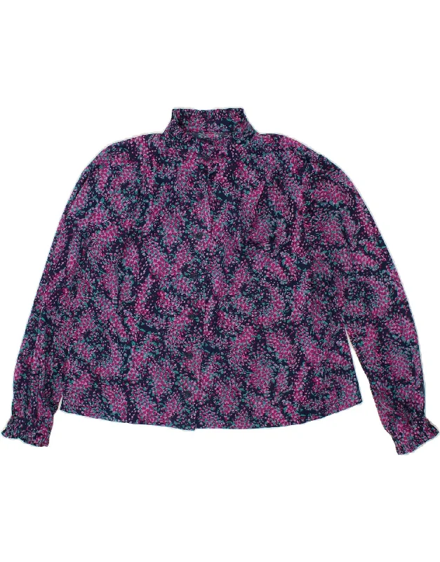 VINTAGE Womens Shirt Blouse UK 18 XL Purple Floral Relaxed Fit Blouse