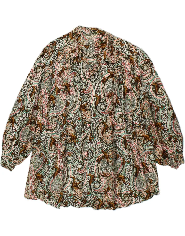 VINTAGE Womens Shirt Blouse UK 20 2XL Grey Paisley Office-Ready Blouse