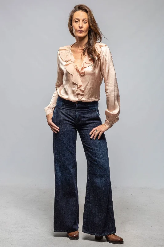 Vivian Ruffle Blouse In Roebuck Soft Satin Blouse