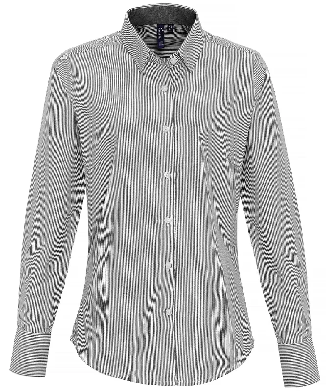 White/Grey - Women's cotton-rich Oxford stripes blouse Pastel Color Blouse