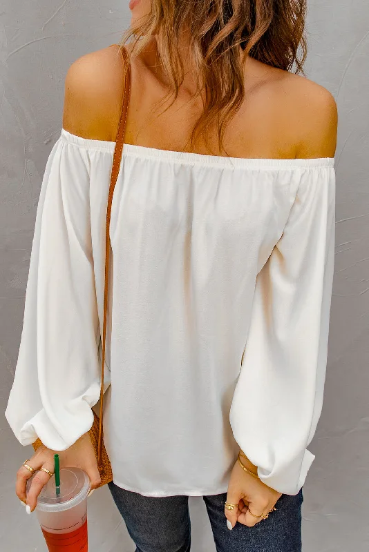 White Off-the-Shoulder Blouse Delicate Pleat Blouse