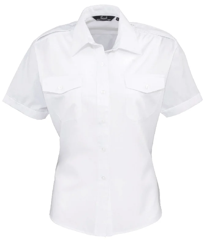 White - Women's short sleeve pilot blouse Playful Puff Blouse