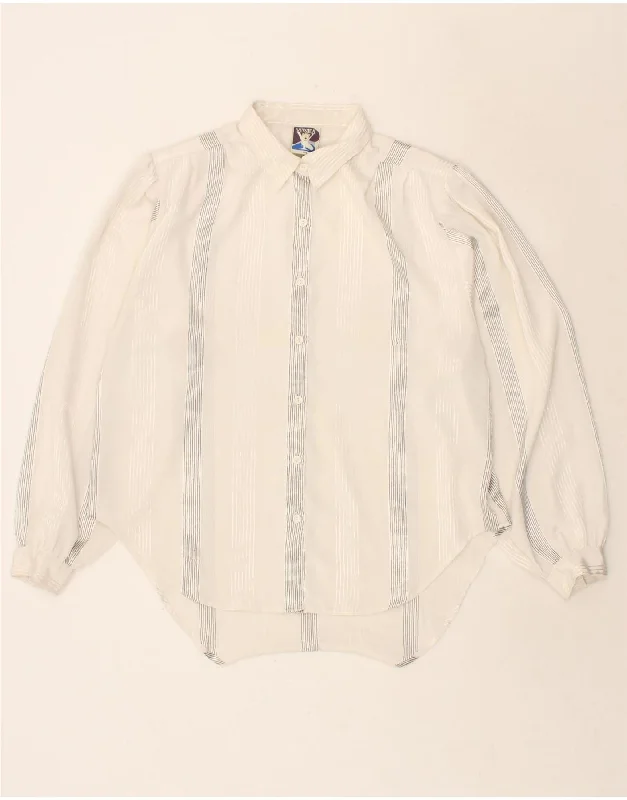 YESSICA Womens Shirt Blouse EU 44 XL White Striped Polyester Elegant Embroidery Blouse