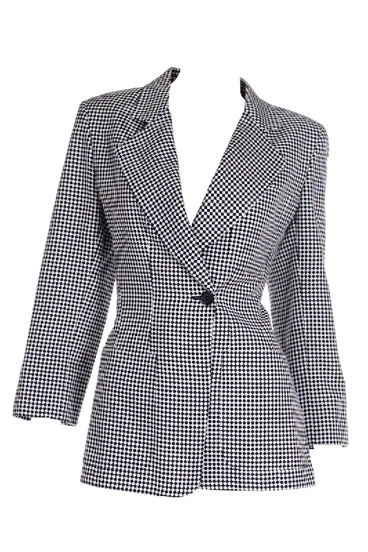 1990s Isaac Mizrahi Black and White Checked Blazer Jacket Striped Jacket Polka Dot Jacket Floral Jacket