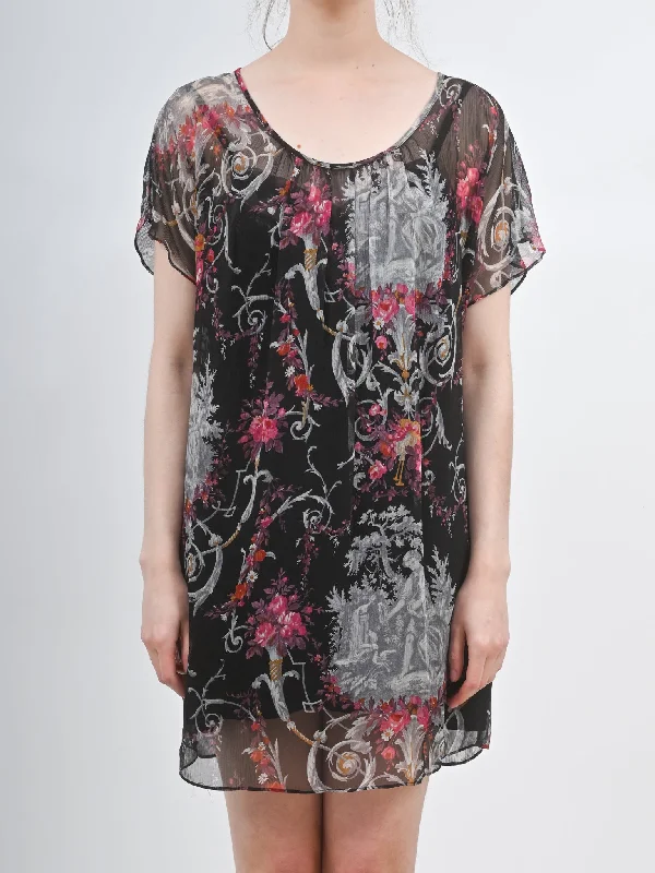 2000s Y2K Betsey Johnson Baroque Painting Style Chiffon Mini Dress Elegant Tulle Mini Dress 2000s Y2K Betsey Johnson Baroque Painting Style Chiffon Mini Dress Elegant Tulle Mini Dress