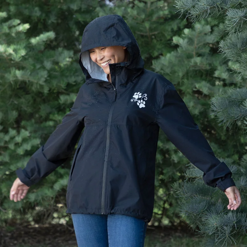 Reflective Paw Print Rain Jacket with Zippered Pockets Zippered Jacket Buttoned Jacket Snapped Jacket