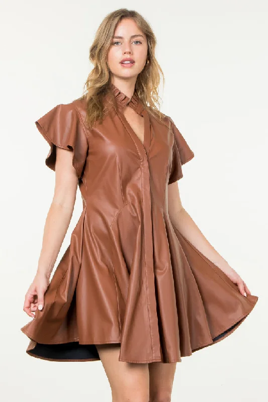 Amy Faux Leather Mini Dress Elegant Lace-Up Mini Dress