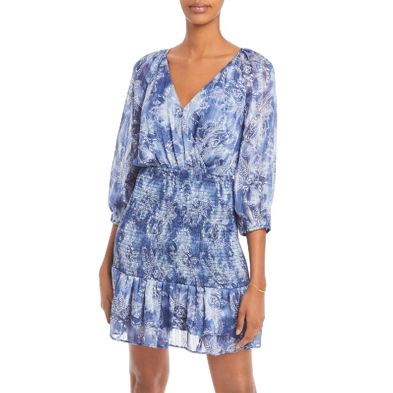 Aqua Womens Metallic Short Mini Dress Classic Solid Mini Dress
