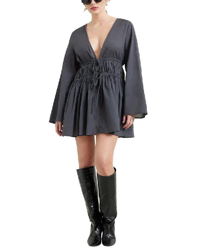 Modern Citizen Autumn Drawstring Tiered Mini Dress Comfortable Ruffle Mini Dress