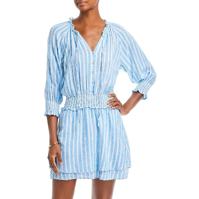 Crystal Womens Striped Linen Mini Dress Elegant Sequin Mini Dress