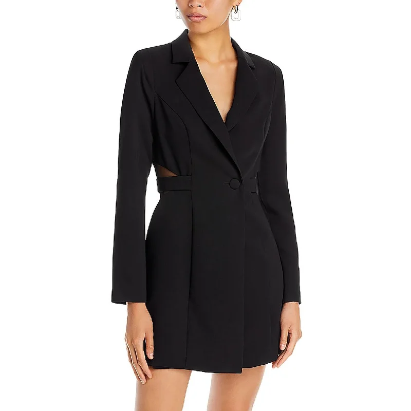 Womens Twill Mesh Inset Mini Dress Cozy Cotton Mini Dress