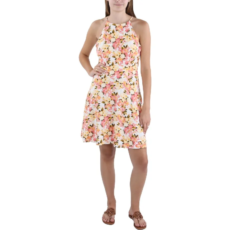 Womens Floral Print Casual Mini Dress Elegant Vintage Mini Dress