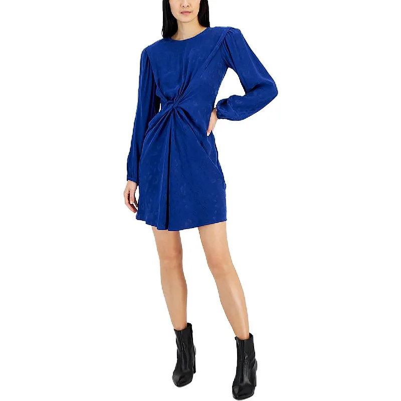 Womens Above Knee Floral Print Mini Dress Elegant Mini Dress with Pleats