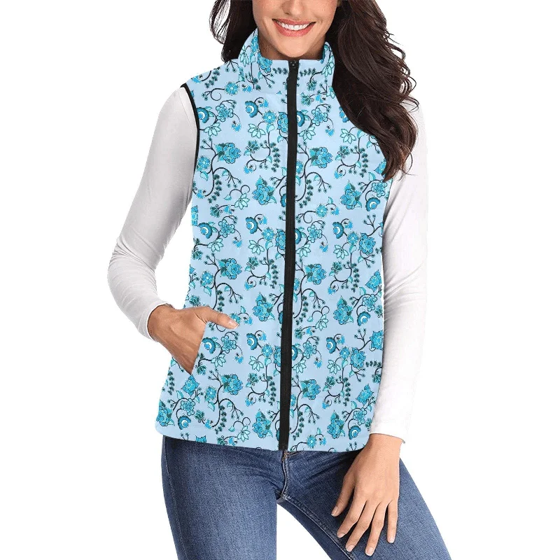 Blue Floral Amour Women's Padded Vest Jacket Fitted Jacket Loose Jacket Oversized Jacket