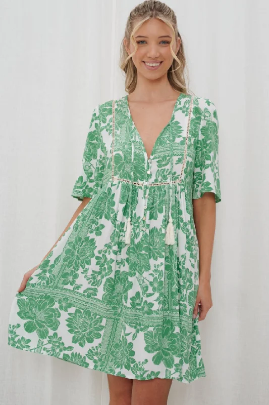 Breanna May Mini Dress - Mint/White Stylish Ruffle Mini Dress