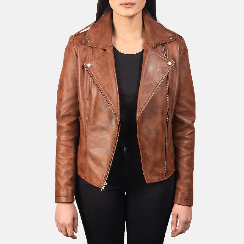 Womens Brown Waxed Leather Jacket Fitted Jacket Loose Jacket Oversized Jacket