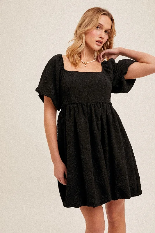 Bubble Sleeve Mini Dress Trendy Cut-Out Mini Dress