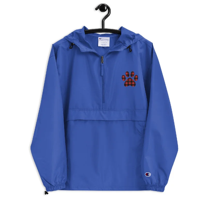 Champion Gingham Paw Print Packable Jacket Snapped Jacket Toggled Jacket Drawstring Jacket