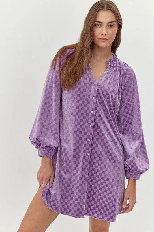 Checkered Velvet Mini Dress Trendy Crossover Mini Dress