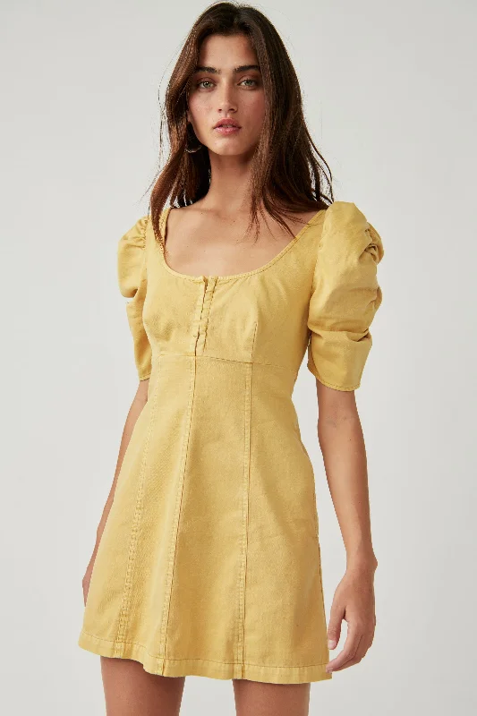 CHEYENNE DENIM MINI DRESS Chic Puff Sleeve Mini Dress