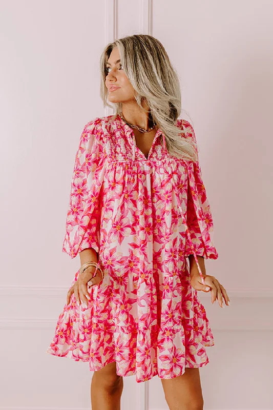 Coastal Cruise Floral Mini Dress in Pink Comfortable Fit-and-Flare Mini Dress