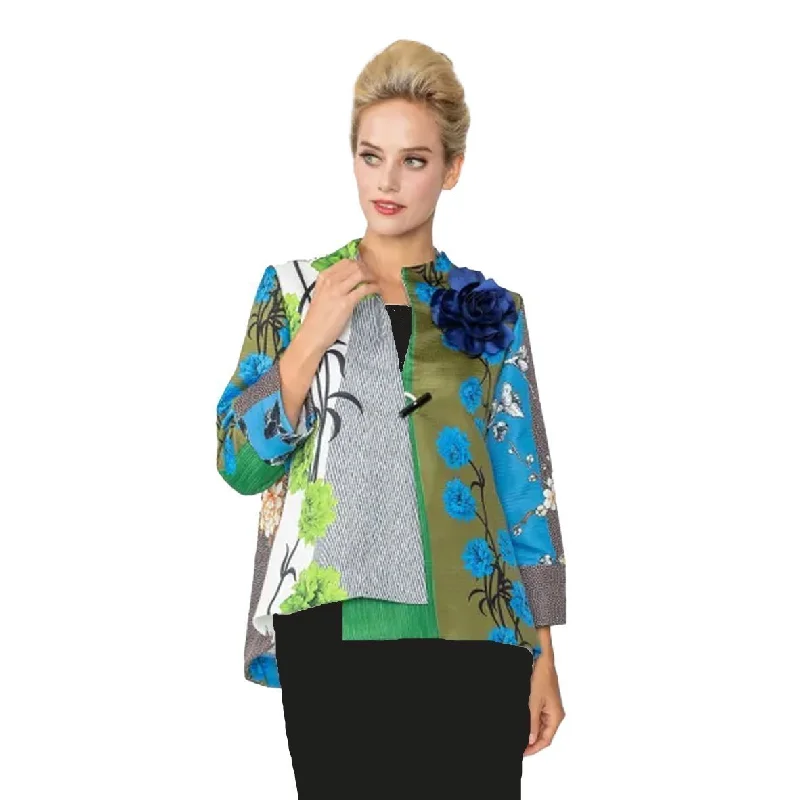 IC Collection Mixed Floral Asymmetric Jacket - 6160J-BLU Jacket Blazer Coat