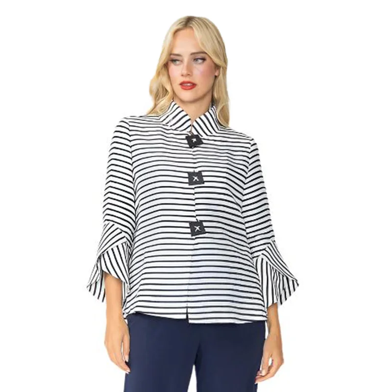 IC Collection Navy Marine Stripe Jacket  - 6272J Mesh Jacket Canvas Jacket Denim Jacket