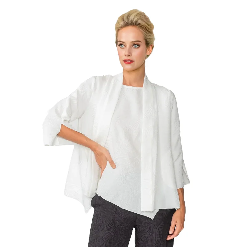 IC Collection Textured Pattern Open Front Cardigan Jacket in White - 5741J-WT Fleece Jacket Down Jacket Feather Jacket IC Collection Textured Pattern Open Front Cardigan Jacket in White - 5741J-WT Fleece Jacket Down Jacket Feather Jacket