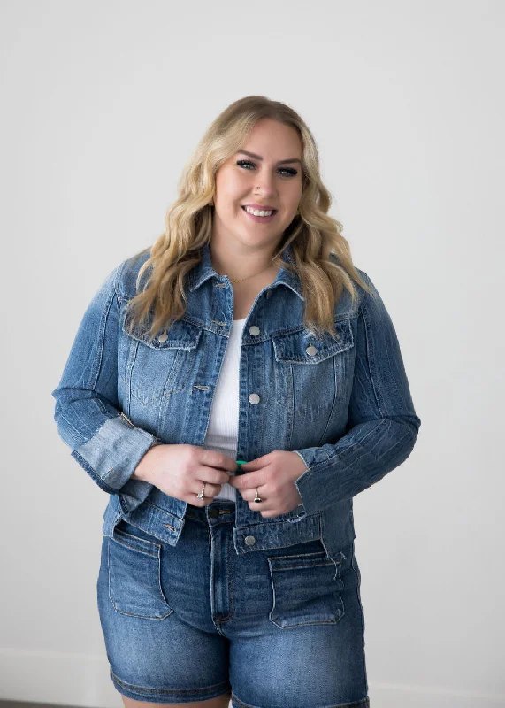 Curvy Sloane Denim Jacket Zip Front Button Front Snap Front