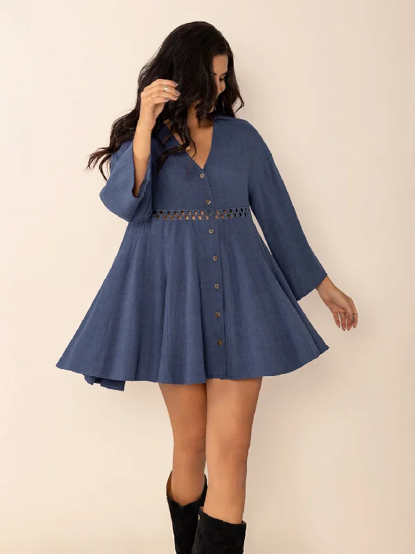 Cutout Johnny Collar Long Sleeve Mini Dress Trendy Crossover Mini Dress