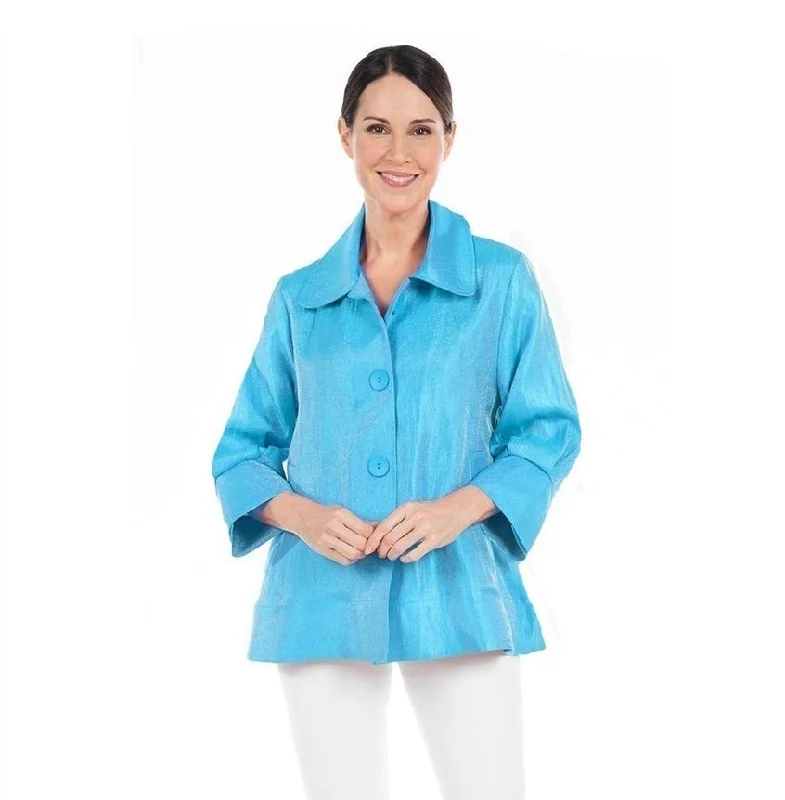 Damee Solid Wide Ball Collar Jacket in Sky Blue - 4741-SKY Toggled Jacket Drawstring Jacket Belted Jacket