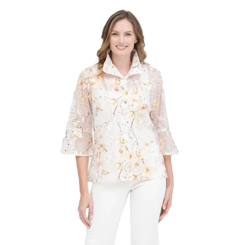 Damee Sequin & Floral Embroiderey on Mesh Jacket in Gold & White - 2396 Fitted Jacket Loose Jacket Oversized Jacket Damee Sequin & Floral Embroiderey on Mesh Jacket in Gold & White - 2396 Fitted Jacket Loose Jacket Oversized Jacket