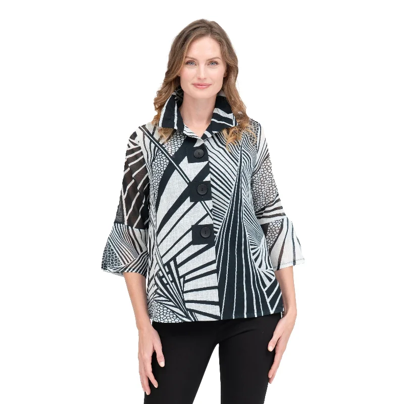 Damee Abstract Sheer Black & White Jacket - 4878 Tailored Jacket Straight Jacket A-Line Jacket