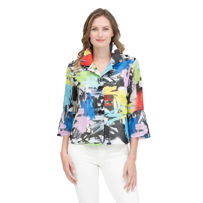 Damee Brushstroke-Print Short Jacket in Multi- 4892 Chenille Fabric Brocade Fabric Lace Fabric Damee Brushstroke-Print Short Jacket in Multi- 4892 Chenille Fabric Brocade Fabric Lace Fabric