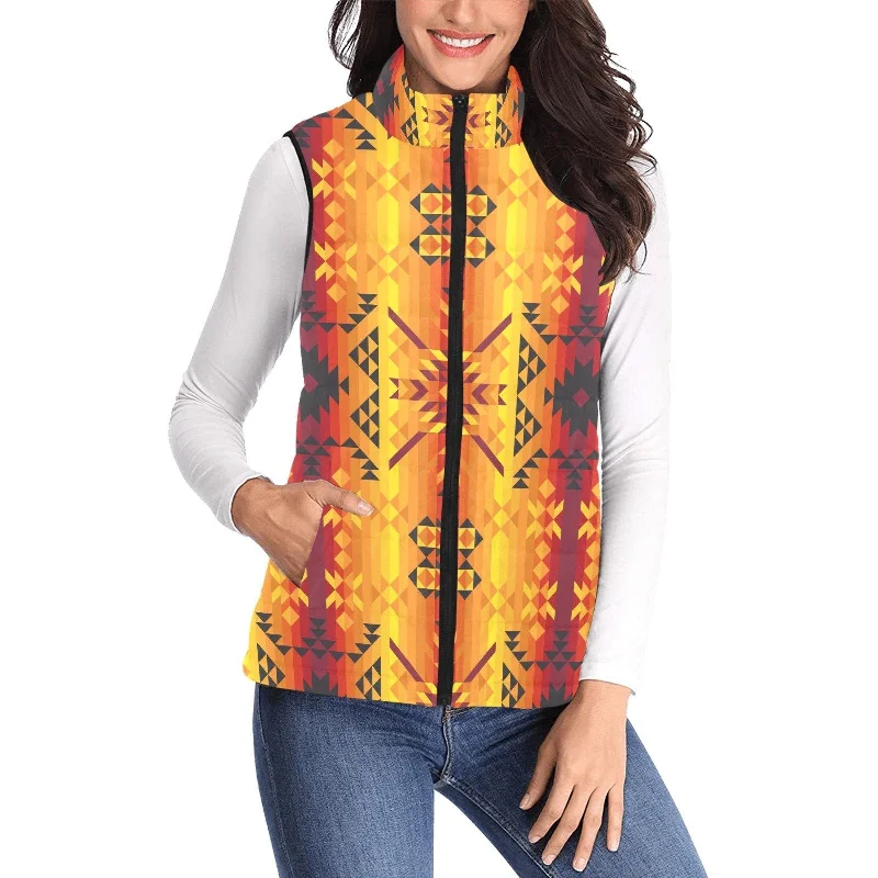 Desert Geo Yellow Red Women's Padded Vest Jacket Rayon Fabric Velvet Fabric Corduroy Fabric